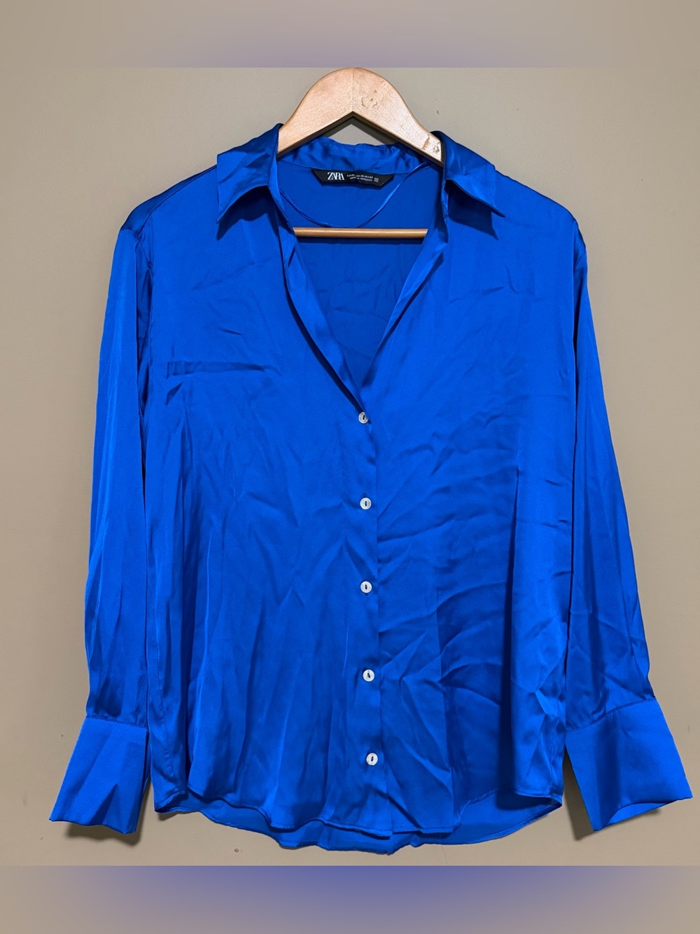 Zara Royal Blue Button-Down Silk Shirt